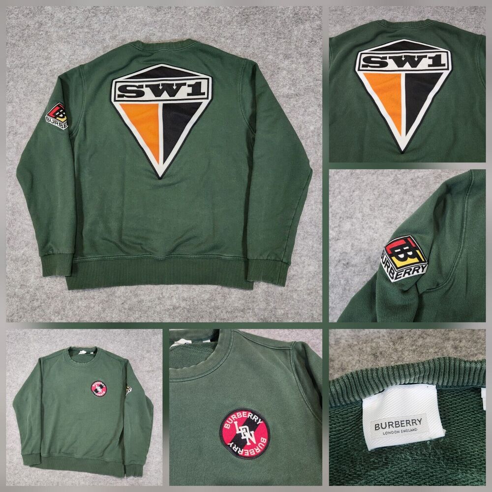 Burberry London Men S Small SW1 Green Embroidered Crewneck Sweatshirt Streetwear